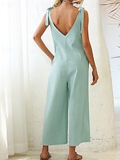 cheap Formal Jumpsuits-Women's Normal Dungarees Jumpsuit Streetwear Solid Color Sleeveless V Neck Backless Pocket Street Daily Regular Fit Black White Light Green Summer
