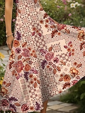 abordables Robes Boho-Femmes Robe maxi Robe Tricot Robe Décontractée Robe trapèze Robe d&#039;été Vacances ancien Ethnique Coupe régulière Fleuri Graphique Géométrique Manche Courte Col carré Col Rond Rose Claire Bleu Vert Ét
