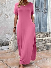 abordables Robe Simple-Robe maxi femme robe d&#039;été couleur unie décontractée quotidienne vacances ajustement régulier plain manches courtes col en V noir rose violet vert été