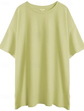 abordables Chemises-Femmes Chemise en lin Chemisier Uni Occasionnel Manche Courte Col ras du cou Hauts Réguliers Quotidien Fête Sortir Noir Jaune Rose Claire Abricot Été