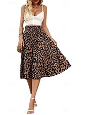 abordables Jupes graphiques-Femmes Jupe Mode Boho Midi Taille Basse Jupes Léopard Imprimé Micro-Élastique Vacances Rue Marron Été Polyester