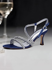 economico cocktail-sandali da donna con cinturino posteriore argentato e dettagli in strass – tacchi a gattino aperti e scintillanti per cocktail serali e ricevimenti nuziali