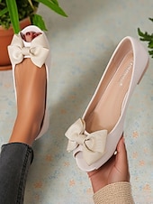 baratos Retrô dos anos 1950-sapatilhas peep toe com laço creme para mulheres – sapatos elegantes de balé estilo anos 1950 para madrinhas, looks de primavera e conforto diário