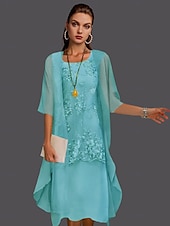 abordables Avec veste-Robe de mère de la mariée à deux pièces pour mariage à la plage invitée de mariage élégant col en V longueur thé chiffon dentelle sans manches vestes avec appliqués 2025 taille personnalisée gratuite