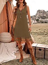 abordables Robe Simple-Robe mini femme robe d&#039;été en couleur unie décontractée quotidienne ajustement régulier graphique sans manches col rond vert armée bleu marine marron été