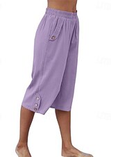 preiswerte Wesentliche Falsche Unterteile-Damen Kunstbaumwollleinen Caprihose Stoffhosen Lässig Wadenlang Natürliche Taille Einfach Tasche Elastischer Bund Außenbereich Bequem Urlaub Straße Wein Grau Schwarz Rosa Sommer Normale Passform