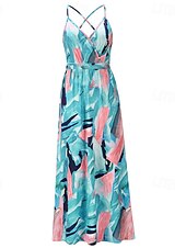 preiswerte Druck Blumen Kleider-Damen Midikleid Sommerkleid Unterkleid Boho-Kleid Mode Modern Täglich Strand Wochenende Normale Passform Blumen Ärmellos V Ausschnitt wasserblau Schwarz Rosa Orange Sommer