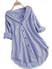 economico Vestiti-Per donna Mini Abito Abito in cotone e lino Classico Vacanza Quotidiano Uscire Vestibilità regolare A righe Manica Lunga Colletto a Camicia Nero Blu marino Blu Reale Estate