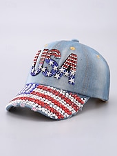 ieftine Pălării de damă-șapcă de baseball din denim cu strass SUA – pălărie strălucitoare cu steag american patriotic pentru femei și bărbați, accesoriu reglabil pentru ținuta de 4 iulie pentru ziua independenței