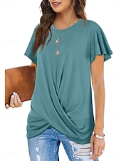 abordables T-shirt uni-T-shirt femme de couleur unie Uni Classique Moderne Décontracté Manches courtes Col rond Hauts réguliers Quotidien Week-end Noir Blanc Vert clair Rose Bleu Été