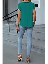 abordables Hauts Unis pour Femmes-Femmes Chemisier Bloc de Couleur Moderne Occasionnel Manche Courte Col en V Hauts Réguliers Fête Sortir Patchwork Noir Blanche Vert Abricot Été