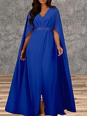 voordelige Bruiloftsgastjurken-A-Lijn Bruiloft Gast Jurken Elegante Jurk Bruiloft Gast Verloving Vloerlengte Mouwloos V Hals Herfst Bruiloft Gast Chiffon met Splits