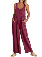 olcso hivatalos jumpsuits-női normál kantáros overál utcai viselet egyszínű ujjatlan U-nyakú zsebes utcai mindennapi normál szabású fekete sárga világoszöld nyári