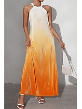 abordables Arte &amp; Diseño Vestidos-Mujer Vestido Midi Vestido de cuello halter Moda Clásico Vacaciones Diario Festivos Ajuste regular Gradiente de Color Sin Mangas Cuello halter Rojo Naranja Marrón Verano