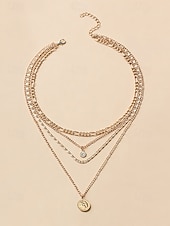 cheap Women&#039;s Necklace-Gold and Silver Multi-Layered Pendant Necklace with Sun and Coin Charms, Trendy Bohemian Jewelry for Women, Perfect for Casual Wear and Summer Outings