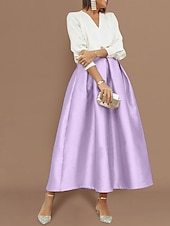 abordables Robes de cocktail-Robes Cocktail Deux Pièces Élégantes à la Plage Robe de Fête Robe de Mariage Mi-Longue Longue Manche V Col Satin avec Plis Robes