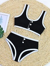 cheap Bikini Sets-Women&#039;s Swimwear Bikini 2 Piece Swimsuit Patchwork Tropical Beach Wear Color Block U Neck Sleeveless Bathing Suits