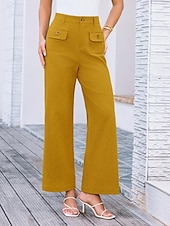 billiga breda ben och hög midja-Dam Brett skaft Byxor Streetwear Kontor Lång Hög midja Slät Ficka Högt snitt Mateial som andas Mjuk Microelastisk Semester Gata Dagliga kläder Svart Vit Gul Rosa Sommar Normal
