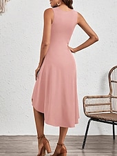 olcso Egyszerű ruha-Női Midi Ruha A Vonalú Ruha Egyszínű Bodycon Ruha Munka Ruhák Félig Formális Iroda Karcsú Grafikai Ujjatlan Kerek Nyak Fekete Rózsaszín Piros Kék Nyár
