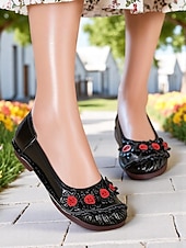 preiswerte Ballerinas für Damen-Damen-Ballerinas aus hochwertigem Leder mit Blumen- und Rüschendesign – bequemer Retro-Stil für Frühlingsspaziergänge im Garten, Wochenendbrunch und tägliche Besorgungen