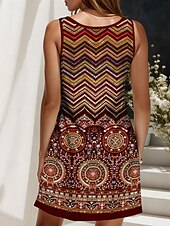 preiswerte Boho Kleider-Damen Minikleid Sommerkleid Shiftkleid Schulterfreies Kleid Urlaub Lässig Formpassend Grafik Böhmische Boho Ärmellos V Ausschnitt Rote Blau Purpur Grün Sommer Frühling