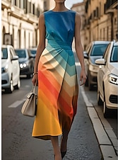levne Pruhované a geometrické šaty-Dámské Midi šaty Plášťové šaty Bodycon šaty Formální Semiformální šaty Kancelář Denní Běžný Grafika Geometrický Bez rukávů Tričkový Rubínově červená Světle fialová Trávová zelená Khaki Léto Jaro