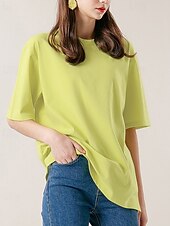 abordables Chemises-Femmes Chemise en lin Chemisier Uni Occasionnel Manche Courte Col ras du cou Hauts Réguliers Quotidien Fête Sortir Noir Jaune Rose Claire Abricot Été