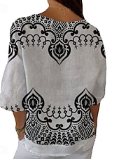 abordables T-shirt Boho-Femmes Chemise Hauts d&#039;été Graphique Géométrique Classique Occasionnel Manche 3/4 Col en V Hauts Réguliers Quotidien Week-end Imprimé Blanc / Noir Été Printemps Automne