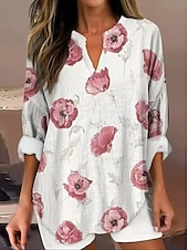 economico Top Floreali-Per donna Camicia Boho Floreale Grafico Elegante Casual Boho Manica Lunga Scollo a V Top Regolari Quotidiano Uscire Patchwork Stampato Rosa cipria Rosa Vino Verde militare Rosso Primavera, Autunno