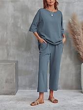 levne Sady-Dámské EU / US velikost Sady inspirované lnem Dvoudílné sady Bolero Top Poloviční rukáv Kulatý Pevná barva Běžné / Denní Černá Světlá růžová Nebeská modř Jaro léto Volný