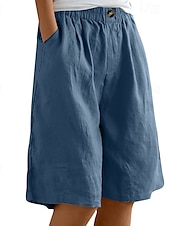 abordables Bermudas-Mujer Pantalón corto pantalones Casual Longitud de la rodilla Cintura Media Plano Bolsillo Cintura elástica Confortable Al Aire Libre Ropa Cotidiana Noche Azul pavo real Albaricoque Marrón Claro