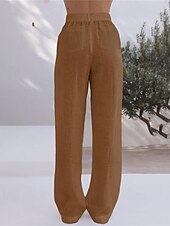economico Pantaloni in lino e cotone semplici-Per donna Pantaloni in cotone e lino Pantaloni Palazzo Moda Streetwear Comfort Lunghezza intera Misura del girovita medio Semplice Tasca Elastico in vita Comodo All&#039;aperto Confortevole Streetwear