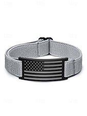 preiswerte Herrenschmuck-Verstellbares Herrenarmband mit amerikanischer Flagge – elastisches Nylonband mit Edelstahlplatte, Armband im patriotischen Stil für den Unabhängigkeitstag, Veteranen und die alltägliche Freizeitkleidung