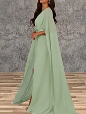 voordelige Bruiloftsgastjurken-A-Lijn Bruiloft Gast Jurken Elegante Jurk Bruiloft Gast Verloving Vloerlengte Mouwloos V Hals Herfst Bruiloft Gast Chiffon met Splits
