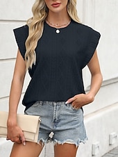 abordables T-shirt uni-T-shirt pour femmes unicolore mode élégante moderne manches courtes col rond hauts réguliers quotidiens week-end œillets noir blanc rose vert été printemps