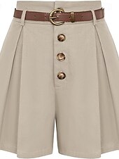 abordables Shorts-Femmes Shorts Slacks Mode Court Naturel Uni Avec Poches Boucle Extérieur Confortable Fête Sortir Abricot Noir Blanche Gingembre Été Coupe régulière