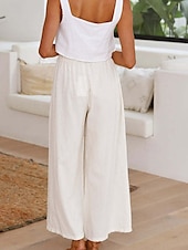 economico Pantaloni in lino e cotone semplici-Per donna Culotte Gamba Larga Pantaloni in cotone e lino Pantaloni Eleganti Moda Streetwear Lunghezza intera Naturale Semplice Elastico in vita Comodo All&#039;aperto Confortevole Streetwear Uscire Bianco
