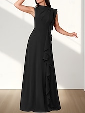 baratos Vestidos para Madrinhas-Vestido de dama de honra em corte A, decote redondo, sem mangas, elegante, longo, chiffon com babados / franzido 2025