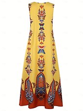 economico Abiti Boho-Per donna Abito maxi Abito a trapezio Abito Estivo Vacanza Casual Boho Quotidiano Ferie Vestibilità regolare Grafico Tribale Senza Maniche Scollo a V Nero Bianco Giallo Blu Estate