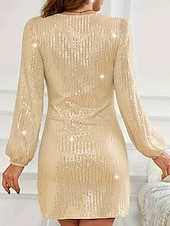 abordables Robe Simple-Femmes Mini Robe Robes à paillettes Robe Décontractée Mode Moderne Quotidien Week-end Coupe régulière Uni manche longue Col en V Abricot Été