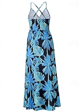 preiswerte Druck Blumen Kleider-Damen Midikleid Sommerkleid Unterkleid Boho-Kleid Mode Modern Täglich Strand Wochenende Normale Passform Blumen Ärmellos V Ausschnitt wasserblau Schwarz Rosa Orange Sommer