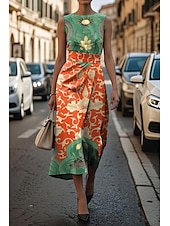 cheap Floral Dress-Women&#039;s Midi Dress Sheath Dress Work Dresses Formal Semi Formal Office Daily Regular Fit Floral Graphic Sleeveless Crew Neck Sky Blue Orange Dark Blue Gray Summer Spring