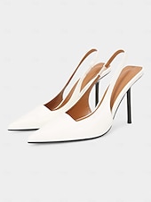 billiga Cocktail-vita lackläder slingback pumps för kvinnor – moderna stilettklackar med spetsig tå för chica cocktailpartyn och eleganta kvällar