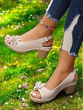 olcso Magassarkú szandálok-női virágos kivágású slingback szandál – kényelmes, vaskos sarkú nyári szandál hétköznapi és kerti parti viselethez