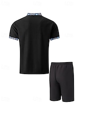 cheap Sports-Men&#039;s Waffle Polo Shirts Golf Shirt Work Casual Lapel Short Sleeve Basic Modern Color Block Patchwork 2 Piece Summer Regular Fit Black White Royal Blue Khaki Gray Waffle Polo Shirts