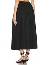 abordables Jupes unies-Femmes Jupe Évasé Mode Maxi Taille Basse Jupes Uni Avec Poches Micro-Élastique Vacances Rue Noir Blanche Champagne Beige Été Mélange Lin-Coton