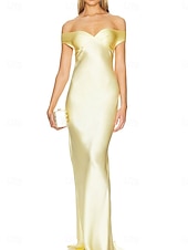 cheap Prom Dresses-Yellow Dress Mermaid / Trumpet Party Dresses Elegant Dress Wedding Wedding Guest Floor Length Sleeveless Off Shoulder Backless with Ruched 2025
