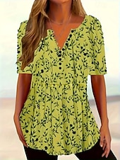 abordables Chemises et blouses-Femmes Hauts d&#039;été Imprimé Occasionnel Demi Manches Col en V Hauts Réguliers Quotidien Imprimé Blanche Jaune Bleu Été
