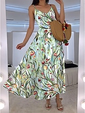 economico Abiti floreali-Per donna Abito maxi Abito a trapezio Abito Sottoveste Vacanza Casual Boho Feste Uscire Vestibilità standard Floreale Grafico Senza Maniche Scollo a V Bianco Rosa Blu Verde Estate Primavera