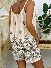 billiga Kvinnors korta set-Kvinnors 2 delar mode streetwear dagligt shorts set ärmlös V-hals blommig grafisk dragsko avslappnad dagligt strand vit rosa blå sommar lös passform